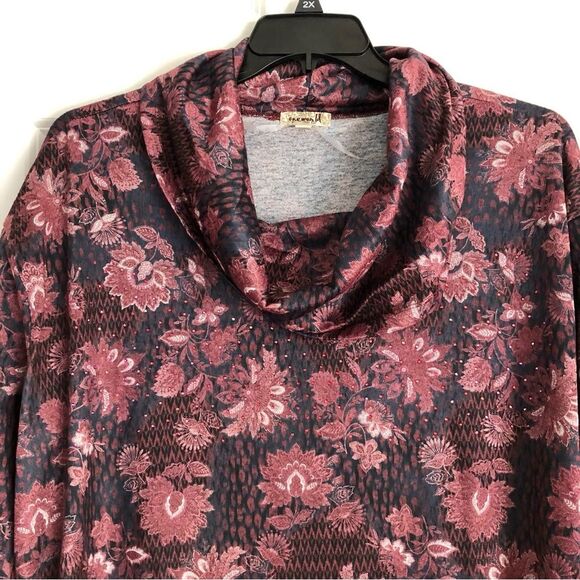 ONEWORLD WOMEN'S PLUS SIZE 2X SWEATSHIRT PULLOVER COWL NECK FLORAL KNIT - Picture 5 of 6